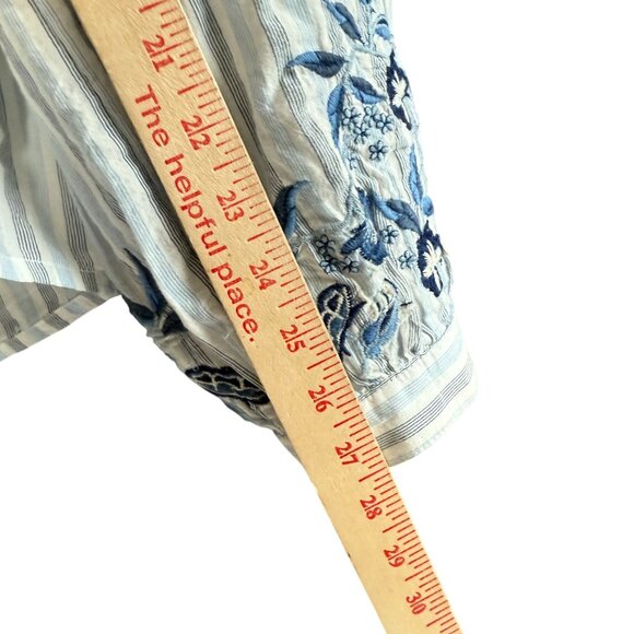 Anthropologie Pilcro Striped Floral Embroidered Blouse Top Medium Blue White - Picture 9 of 14